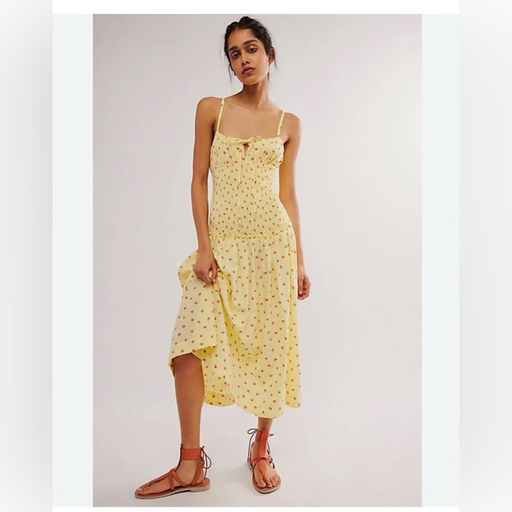 NEW Free People Lavender Daze Yellow Strawberry Dress